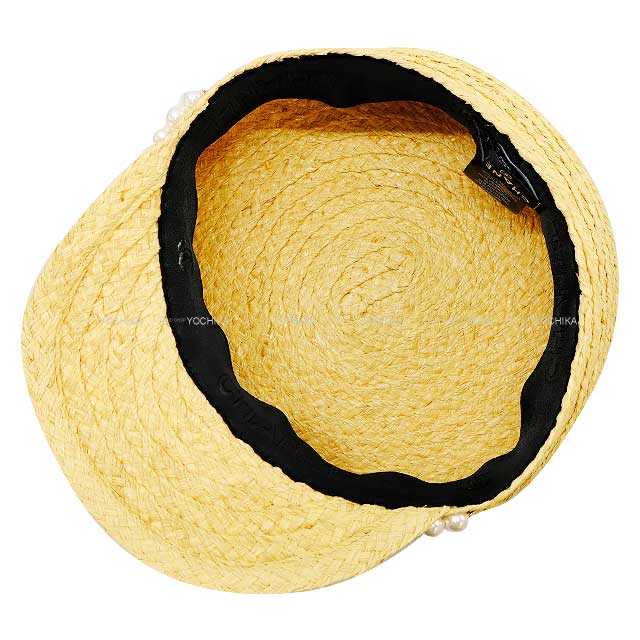 CHANEL Casquette Cap Coco mark Two Pearl Straw hat Fabric AA9959[BRAND NEW][Authentic]