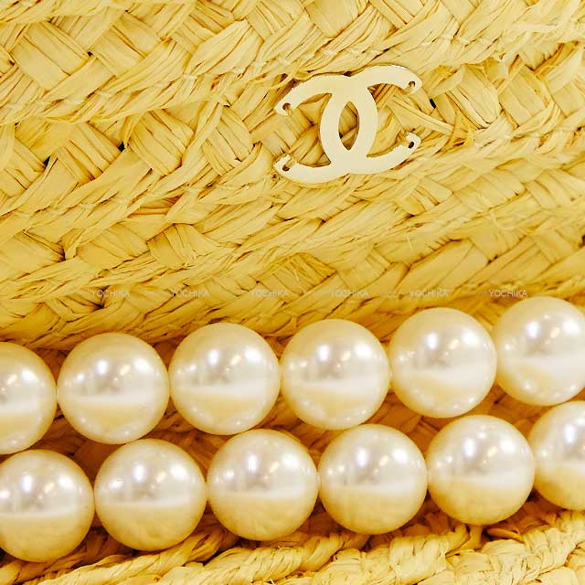 CHANEL Casquette Cap Coco mark Two Pearl Straw hat Fabric S AA9959[BRAND NEW][Authentic]