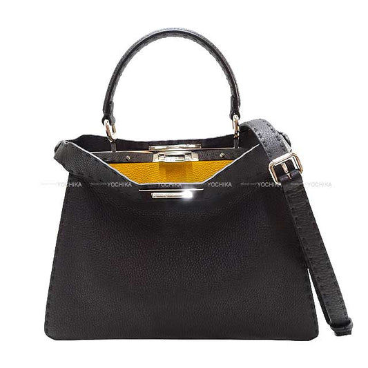 FENDI Shoulder bag PeekaBoo Medium Selleria Noir (Black)/Beige Roman Leather Silver HW 8BN321[EXCELLENT][Authentic]