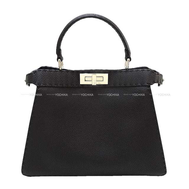 FENDI Shoulder bag PeekaBoo Medium Selleria Noir (Black)/Beige Roman Leather Silver HW 8BN321[EXCELLENT][Authentic]