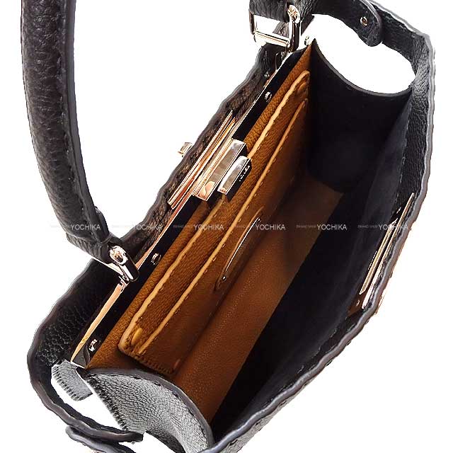 FENDI Shoulder bag PeekaBoo Medium Selleria Noir (Black)/Beige Roman Leather Silver HW 8BN321[EXCELLENT][Authentic]