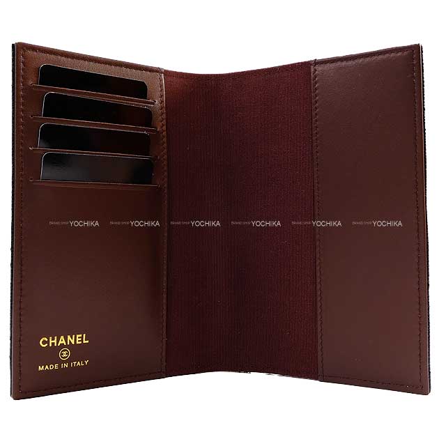 CHANEL passport case Matelasse Coco mark Noir (Black)/Bordeaux Graind Calf(Caviarskin) Champagne Gold HW AP3821[BRAND NEW][Authentic]