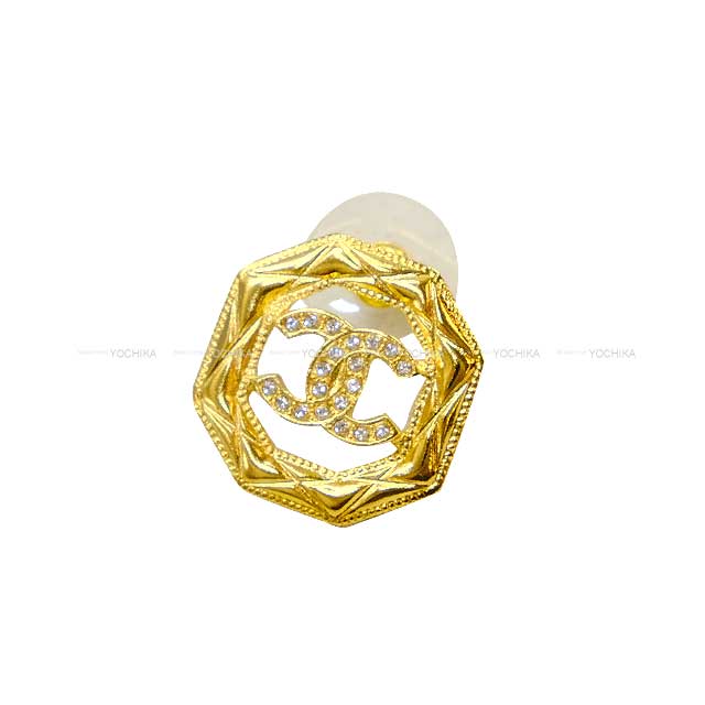 2024 New CHANEL pierced earring Rhinestone Coco mark Octagon Gold HW[BRAND NEW][Authentic]