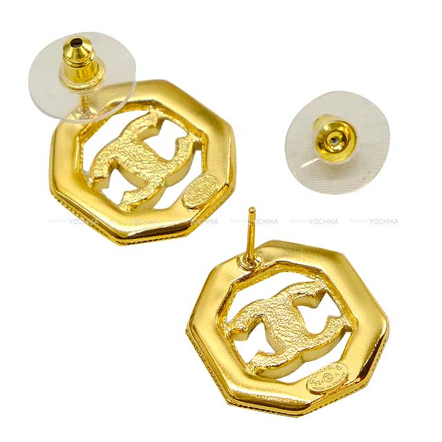 2024 New CHANEL pierced earring Rhinestone Coco mark Octagon Gold HW[BRAND NEW][Authentic]