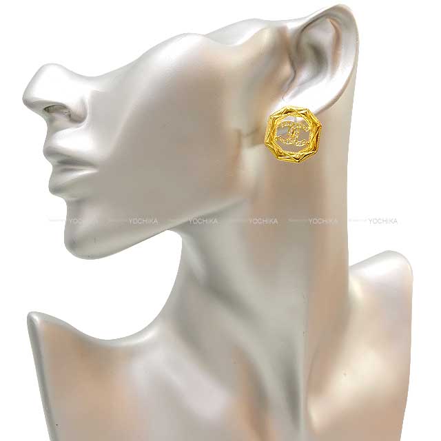 2024 New CHANEL pierced earring Rhinestone Coco mark Octagon Gold HW[BRAND NEW][Authentic]