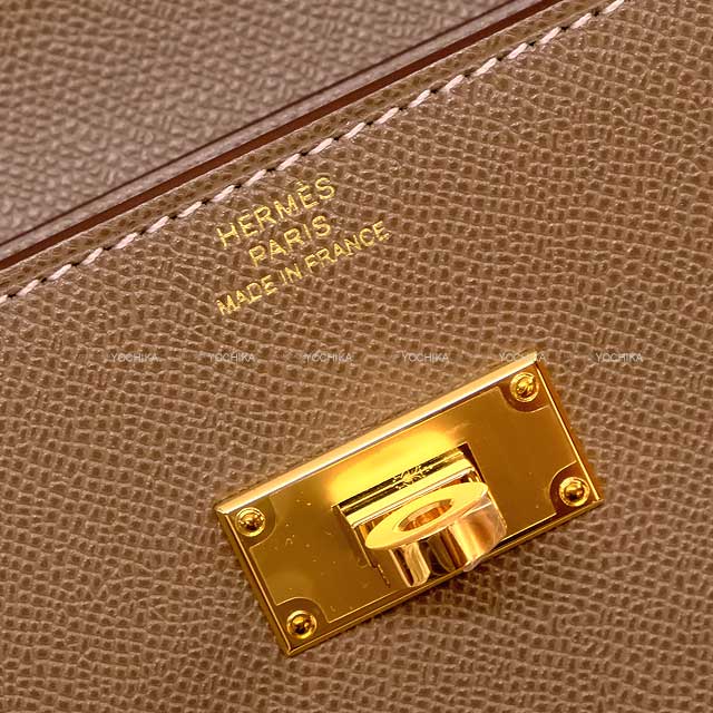 HERMES change purse Kelly Pocket Long Wallet Strap Clutch Bag Etoupe Veau madame Gold HW Stamp W[BRAND NEW][Authentic]