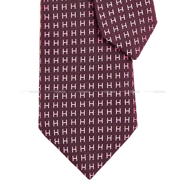 HERMES tie FACONNEE H BICOLOR Cerise Noire/Rose Silk100%[BRAND NEW][Authentic]