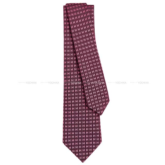 HERMES tie FACONNEE H BICOLOR Cerise Noire/Rose Silk100%[BRAND NEW][Authentic]