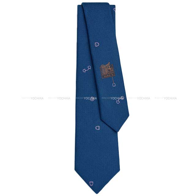 HERMES tie PLUIE EQUESTRE Marine/Rose Silk100%[BRAND NEW][Authentic]