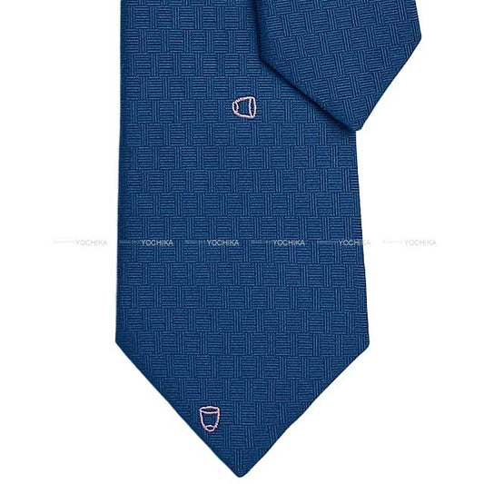 HERMES tie PLUIE EQUESTRE Marine/Rose Silk100%[BRAND NEW][Authentic]