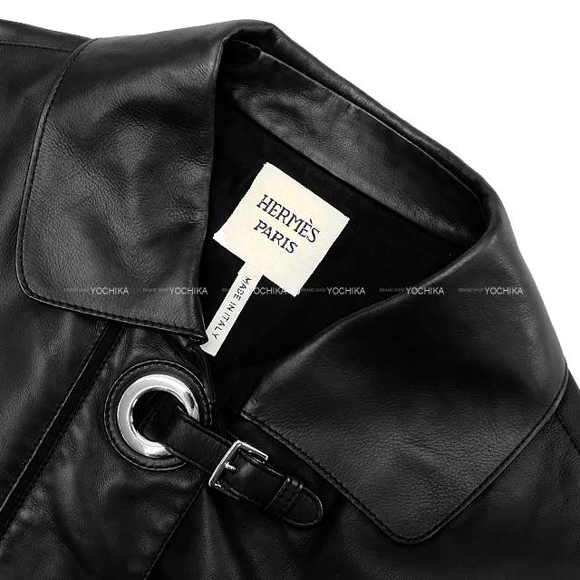 [Pre-loved] 2022 AW HERMES Rider jacket Ladies Leather Sellier Clou de Selle Biker Short Noir (Black) Calfskin Silver HW[LIKE NEW][Authentic]