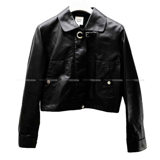 [Pre-loved] 2022 AW HERMES Rider jacket Ladies Leather Sellier Clou de Selle Biker Short Noir (Black) Calfskin Silver HW[LIKE NEW][Authentic]
