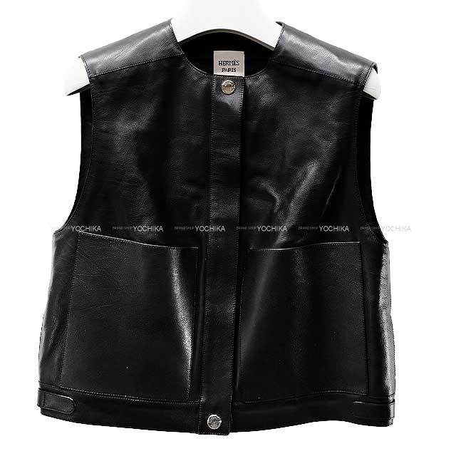 [Pre-loved] HERMES Vests Ladies Leather Jacket Noir (Black) Calfskin 38 Silver HW[LIKE NEW][Authentic]