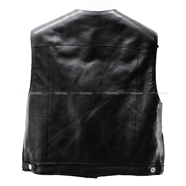 [Pre-loved] HERMES Vests Ladies Leather Jacket Noir (Black) Calfskin 38 Silver HW[LIKE NEW][Authentic]