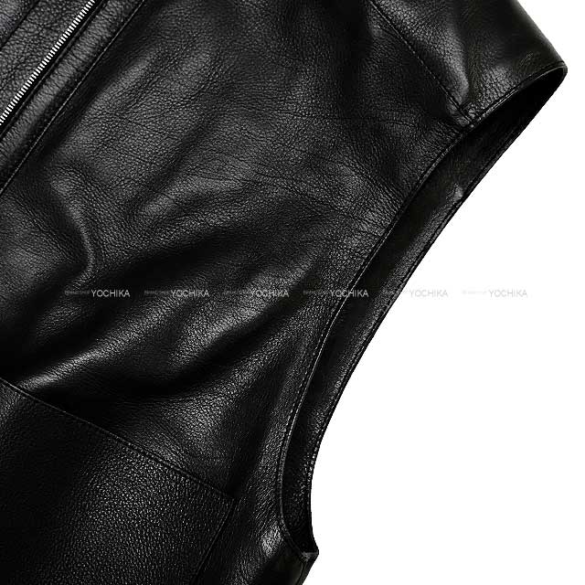 [Pre-loved] HERMES Vests Ladies Leather Jacket Noir (Black) Calfskin 38 Silver HW[LIKE NEW][Authentic]