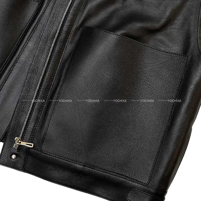 [Pre-loved] HERMES Vests Ladies Leather Jacket Noir (Black) Calfskin 38 Silver HW[LIKE NEW][Authentic]