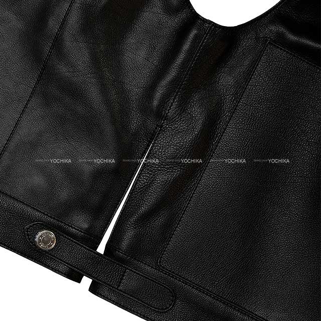 [Pre-loved] HERMES Vests Ladies Leather Jacket Noir (Black) Calfskin 38 Silver HW[LIKE NEW][Authentic]