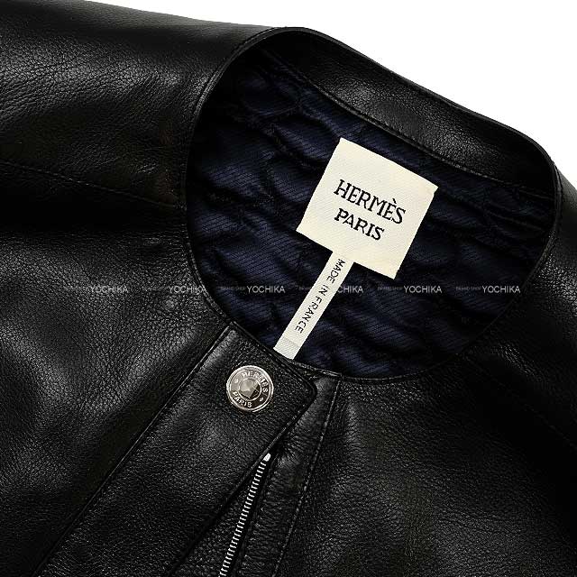 [Pre-loved] HERMES Vests Ladies Leather Jacket Noir (Black) Calfskin 38 Silver HW[LIKE NEW][Authentic]