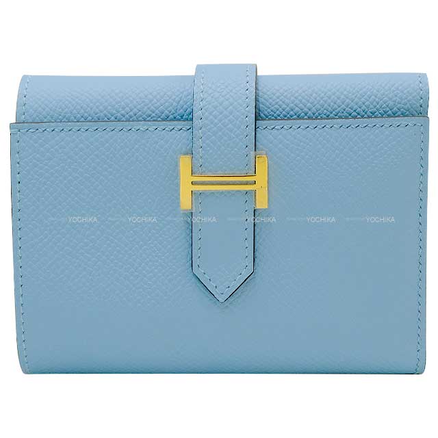 HERMES Tri-fold wallet Bearn Combine Verso Celeste/Vert Jade Veau Epsom Gold HW Stamp B[BRAND NEW][Authentic]