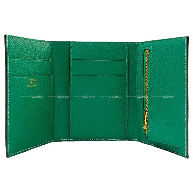 HERMES Tri-fold wallet Bearn Combine Verso Celeste/Vert Jade Veau Epsom Gold HW Stamp B[BRAND NEW][Authentic]