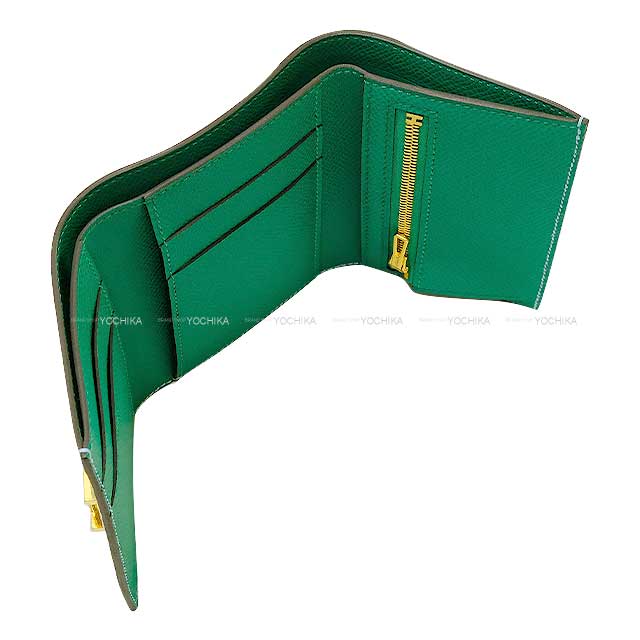 HERMES Tri-fold wallet Bearn Combine Verso Celeste/Vert Jade Veau Epsom Gold HW Stamp B[BRAND NEW][Authentic]