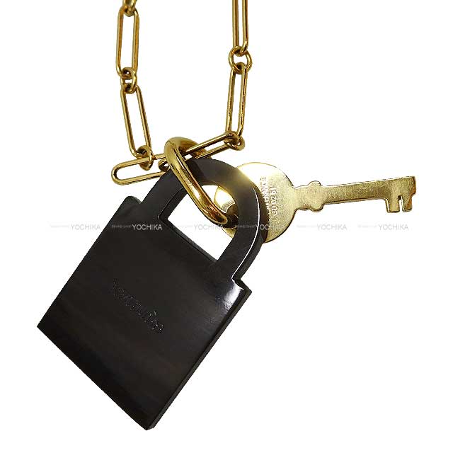 [Pre-loved] HERMES necklace Cadena Amulette Padlock GM Naturel Buffalo Horn Gold HW[LIKE NEW][Authentic]