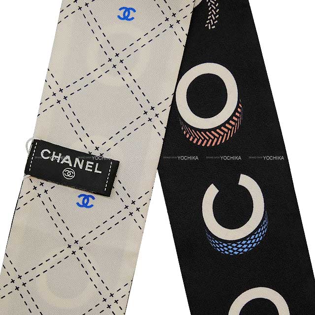 CHANEL hair accessories Scarf Slimbandoo Hairband COCO Mark Motif Black/White/Multicolor Silk AA8760[EXCELLENT][Authentic]