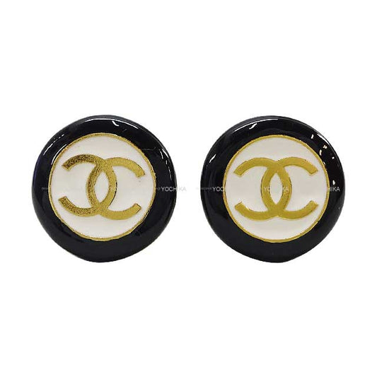 CHANEL earrings Coco mark Circle Bicolor Noir (Black)/Blanc (White) Gold HW ABC997[BRAND NEW][Authentic]