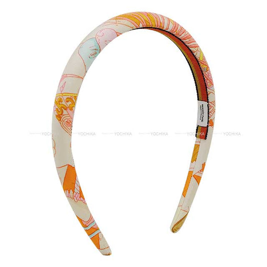 HERMES hair accessories headband Elsa La Legende du Cheval Orange Cotton100%[EXCELLENT][Authentic]