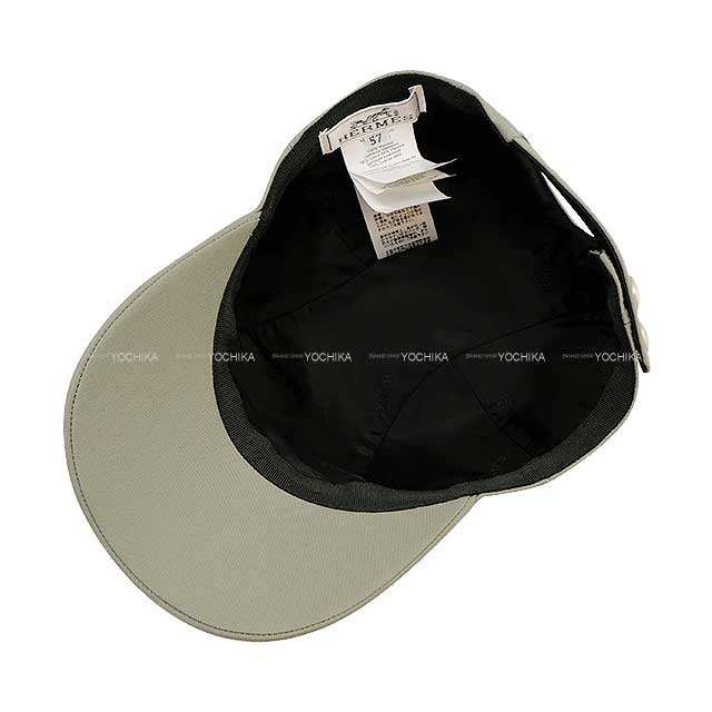 [Pre-loved] HERMES cap Cap Mile CS Leather Patch #57 Grey Cotton100% Silver HW[LIKE NEW][Authentic]