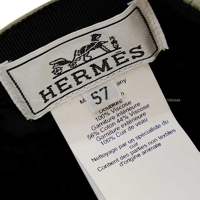 [Pre-loved] HERMES cap Cap Mile CS Leather Patch #57 Grey Cotton100% Silver HW[LIKE NEW][Authentic]