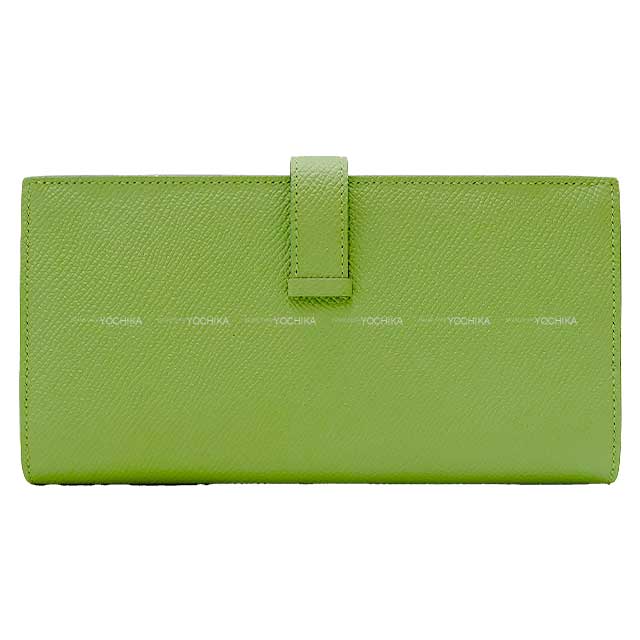 [Pre-loved] HERMES long wallet Bearn Soufflet Verso Vert criquet/Blue brume  Veau Epsom Gold HW Stamp Y[LIKE NEW][Authentic]