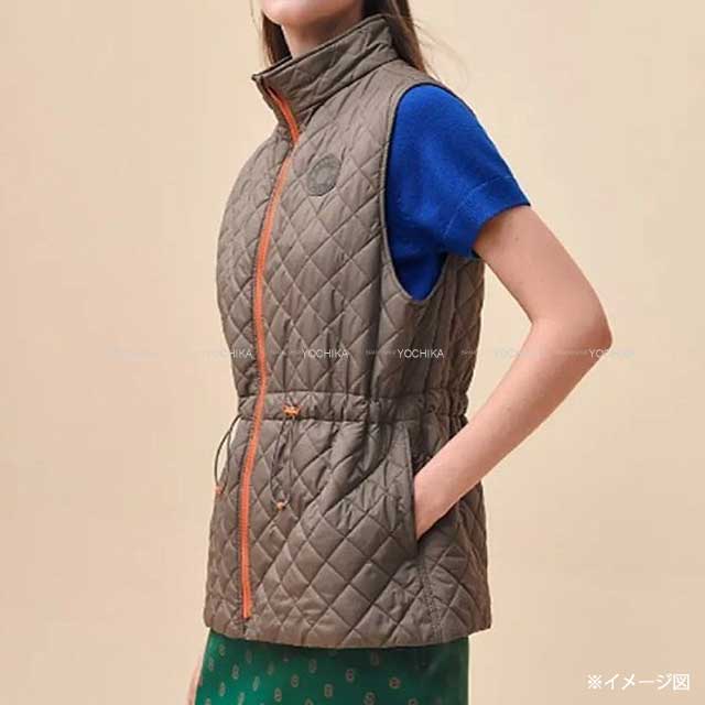 S/S 2024 New  Vests Women's Sellier Button Motif Quilted Vest #38 Khaki/Orange Polyester[EXCELLENT][Authentic]