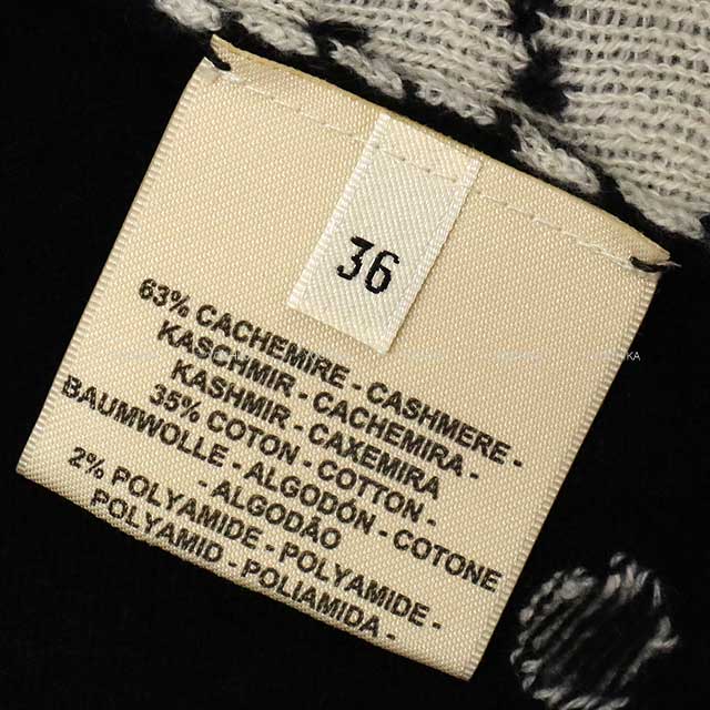 [Pre-loved] HERMES Sweater Long sleeve Knit Brides de Gala Dot Noir (Black)/Blanc (White) Cashmere/Cotton/Polyamid 36[LIKE NEW][Authentic]