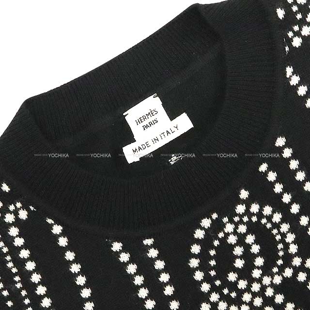 [Pre-loved] HERMES Sweater Long sleeve Knit Brides de Gala Dot Noir (Black)/Blanc (White) Cashmere/Cotton/Polyamid 36[LIKE NEW][Authentic]