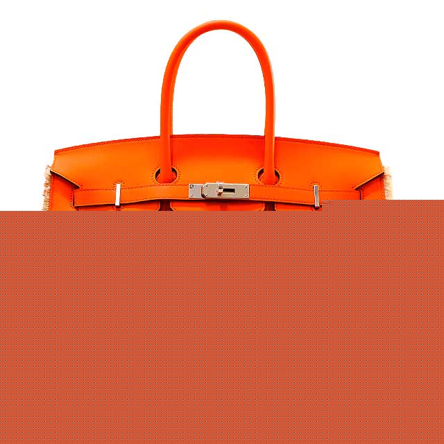 HERMES Handbag Birkin35 Fray Fray Orange Minium Toile Grand Chevron/Evercalf Silver HW Stamp B[BRAND NEW][Authentic]