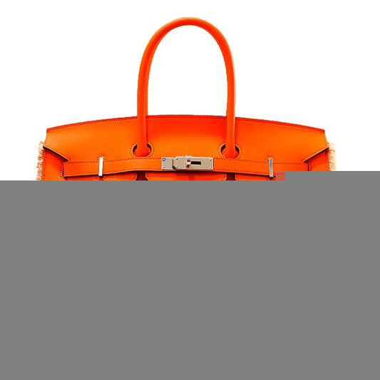 HERMES Handbag Birkin35 Fray Fray Orange Minium Toile Grand Chevron/Evercalf Silver HW Stamp B[BRAND NEW][Authentic]