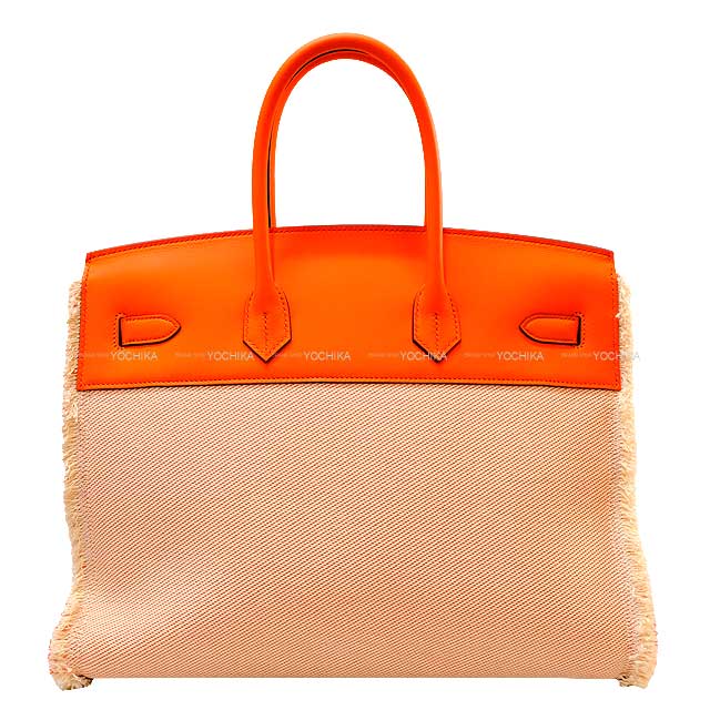 HERMES Handbag Birkin35 Fray Fray Orange Minium Toile Grand Chevron/Evercalf Silver HW Stamp B[BRAND NEW][Authentic]