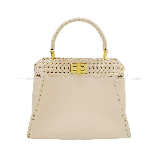 [Pre-loved] FENDI Shoulder bag PeekaBoo Mini Mesh knitting Beige Calf Gold HW 8BN244 ANX7F0UWM[LIKE NEW][Authentic]