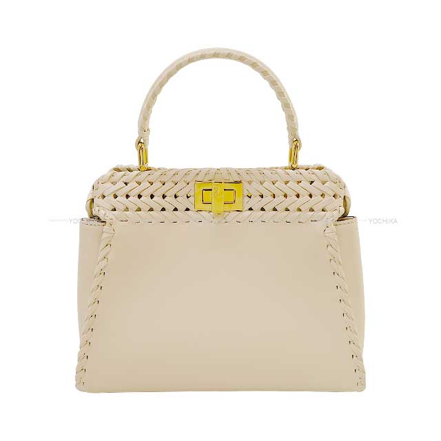 [Pre-loved] FENDI Shoulder bag PeekaBoo Mini Mesh knitting Beige Calf Gold HW 8BN244 ANX7F0UWM[LIKE NEW][Authentic]