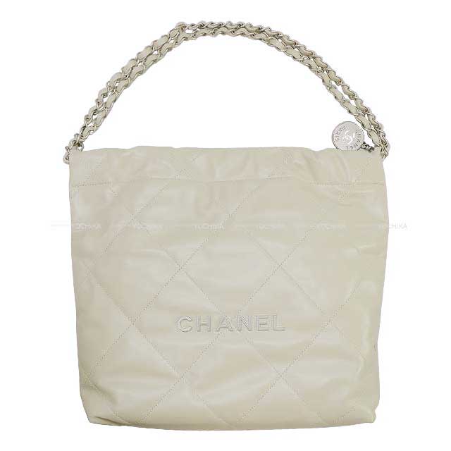 CHANEL Handbag Chanel 22 Matelasse with Medal charm Small Hobo Greige Shiny Calf Skin Mat Silver HW AS3260[BRAND NEW][Authentic]