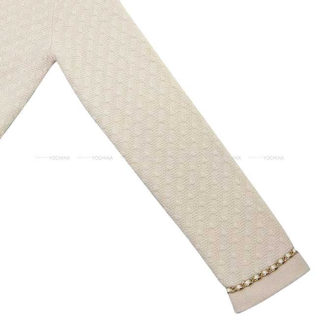 2023 AW CHANEL Cardigan Ladies COCO Mark Short Plainly colored Chain Ivory Cashmere 34 Champagne Gold HW P75724[EXCELLENT][Authentic]