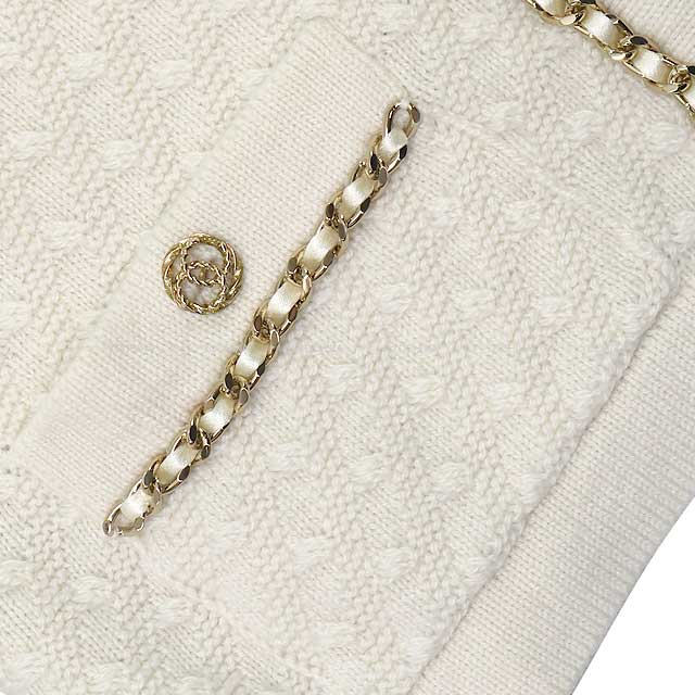 2023 AW CHANEL Cardigan Ladies COCO Mark Short Plainly colored Chain Ivory Cashmere 34 Champagne Gold HW P75724[EXCELLENT][Authentic]