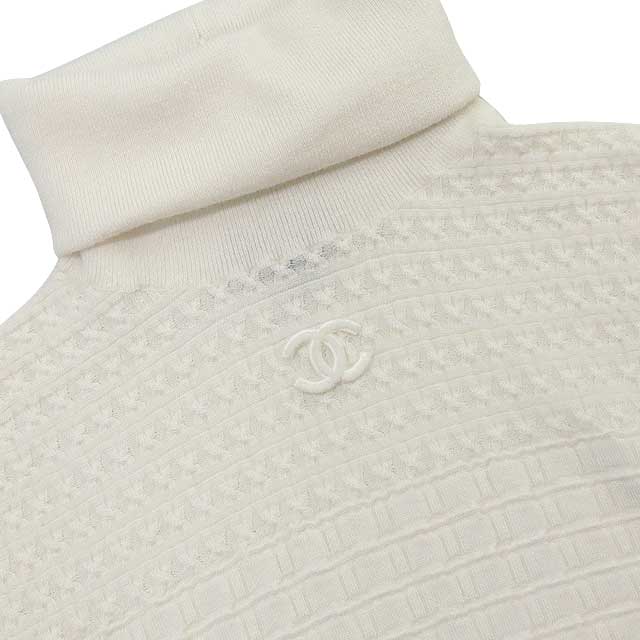 CHANEL Sweater Ladies COCO Mark Turtleneck Knit Ivory cashmere 89%/polyamide 8%/elastane 3% 34 P75680[EXCELLENT][Authentic]