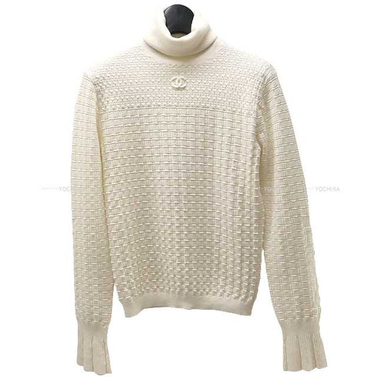 CHANEL Sweater Ladies COCO Mark Turtleneck Knit Ivory cashmere 89%/polyamide 8%/elastane 3% 34 P75680[EXCELLENT][Authentic]