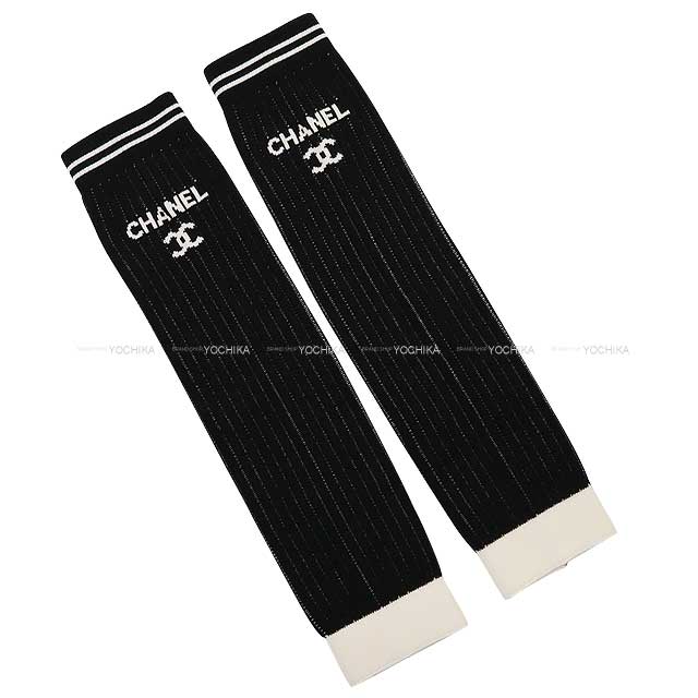 2024 Cruese NEW CHANEL COCO Mark logo leggings legs warmer Noir (Black)/Blanc (White) rayon 69%/polyester 27%/nylon 3%/polyurethane 1% AA9804[BRAND NEW][Authentic]