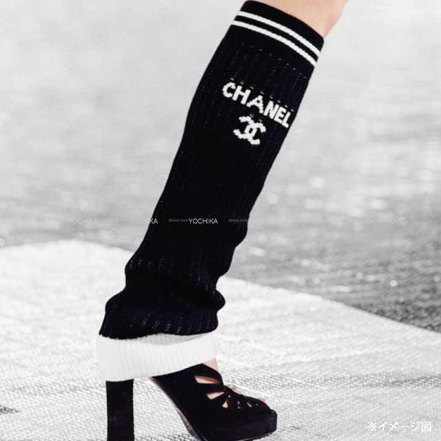 2024 Cruese NEW CHANEL COCO Mark logo leggings legs warmer Noir (Black)/Blanc (White) rayon 69%/polyester 27%/nylon 3%/polyurethane 1% AA9804[BRAND NEW][Authentic]