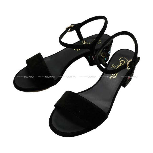 2024 cruise NEW CHANEL sandals Ladies COCO Mark ancrestrap rhinestone bijou rainbow #37 1/2 Noir (Black)/Multicolor suede calfskin/storace G45366[BRAND NEW][Authentic]