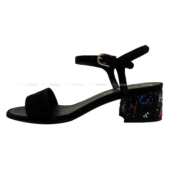 2024 cruise NEW CHANEL sandals Ladies COCO Mark ancrestrap rhinestone bijou rainbow #37 1/2 Noir (Black)/Multicolor suede calfskin/storace G45366[BRAND NEW][Authentic]