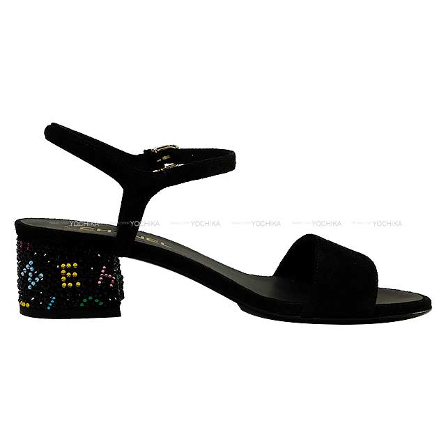 2024 cruise NEW CHANEL sandals Ladies COCO Mark ancrestrap rhinestone bijou rainbow #37 1/2 Noir (Black)/Multicolor suede calfskin/storace G45366[BRAND NEW][Authentic]